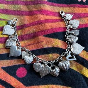 VTG Jacmel Mauritius JCM Puffy Hearts Sterling Silver 925 Charm Bracelet 7 1/2”